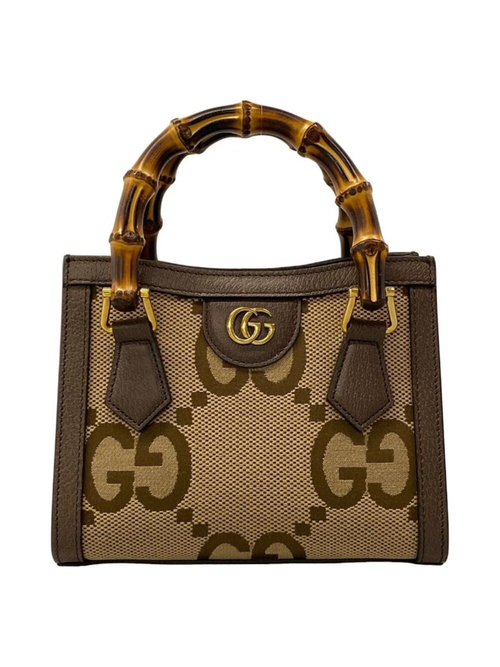 Gucci Handbag Diana Jumbo GG Mini Tote Dark Brown Beige Leather